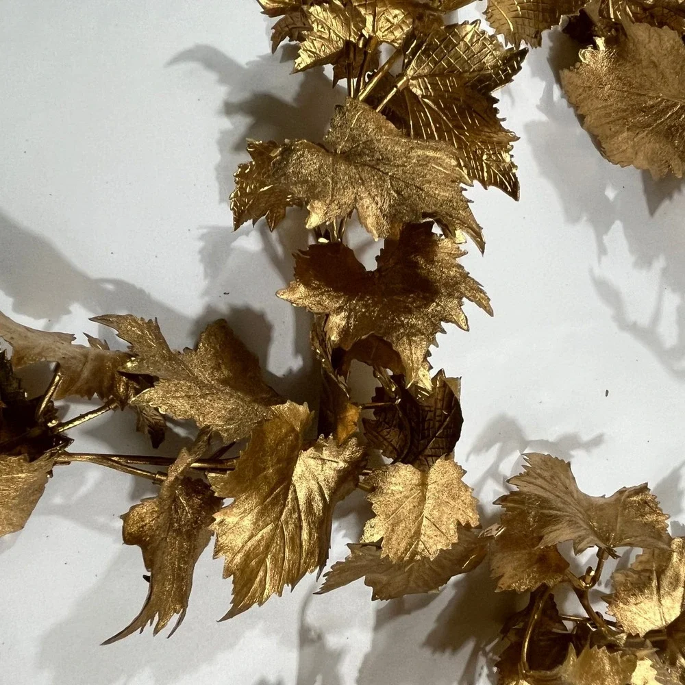 Gold Metallic Foil Grape Leaf Garland Set of 2 Home Fall Decor 74in